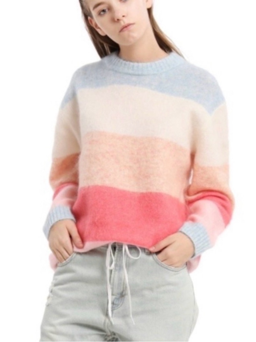 Acne Studios oversize stretchy Albah Mohair pullover pastel stripe sweater -XS